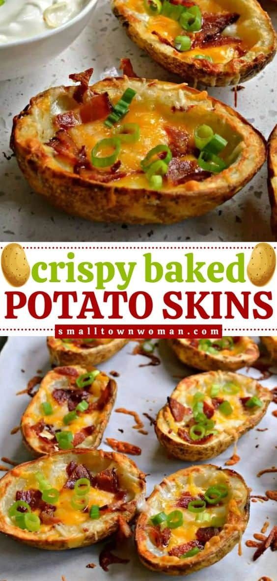 crispy baked potato skins with bacon and green onions