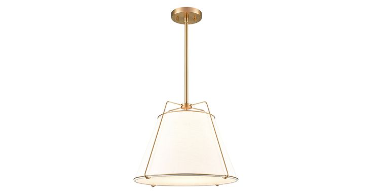 a light fixture with a white shade hanging from it's side, against a white background