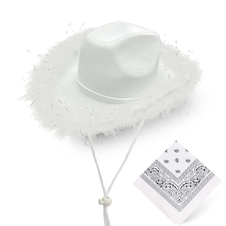 PRICES MAY VARY. Package Included: White Cowgirl Hat: 15.35 x 14.17 x 5.5 Inch (39x36x14cm), White Cowboy Bandanas: 22 x 22 Inches(56 x 56 Cm) UNIQUE DESIGN: The White Cowgirl Hat Features a Turned-Up Style Brim with Fluffy Feather Boa Trim, Make your Costume Stand Out. The Bride Cowgirl Hat Has An Adjustable String Which Allows it to Fit Most Size MULTI-USE: The White Cowboy Hat Perfect for Bachelorette Party, Birthdays, Country Fair, Christmas Gifts, Costume Parties, Halloween Role Play, Space Cowboy Hat With Feather, Bride Cowgirl Hat, White Cowgirl Hat, Birthday Costume Party, Christmas Bachelorette Party, Space Halloween, Cowboy Bandana, White Cowboy Hat, Hat With Feather