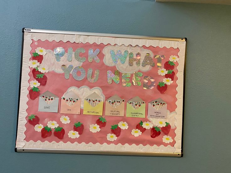 a bulletin board that says, i wish you were strawberry shortcakes and milkshakes