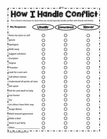 how i handle conflict worksheet