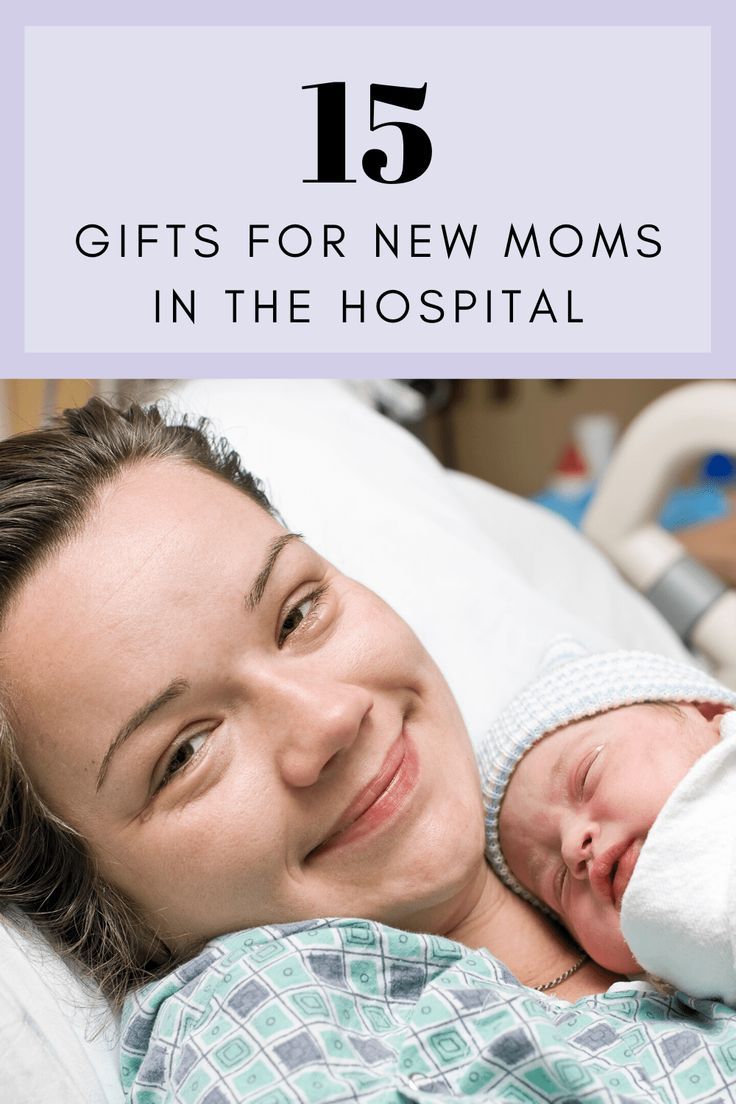 a woman holding a baby in her arms with the words gifts for new moms in the hospital