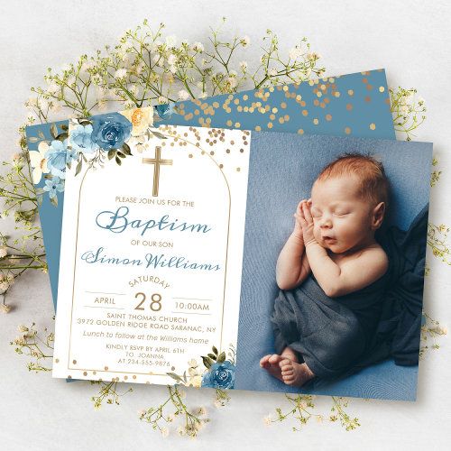 Boy Baptism Invitations, Baptismal Invitation, Arch Invitation, Baby Boy Invitations, Baptism Photos, Baby Boy Baptism, Girl Baptism, Dusky Blue, Communion Invitations