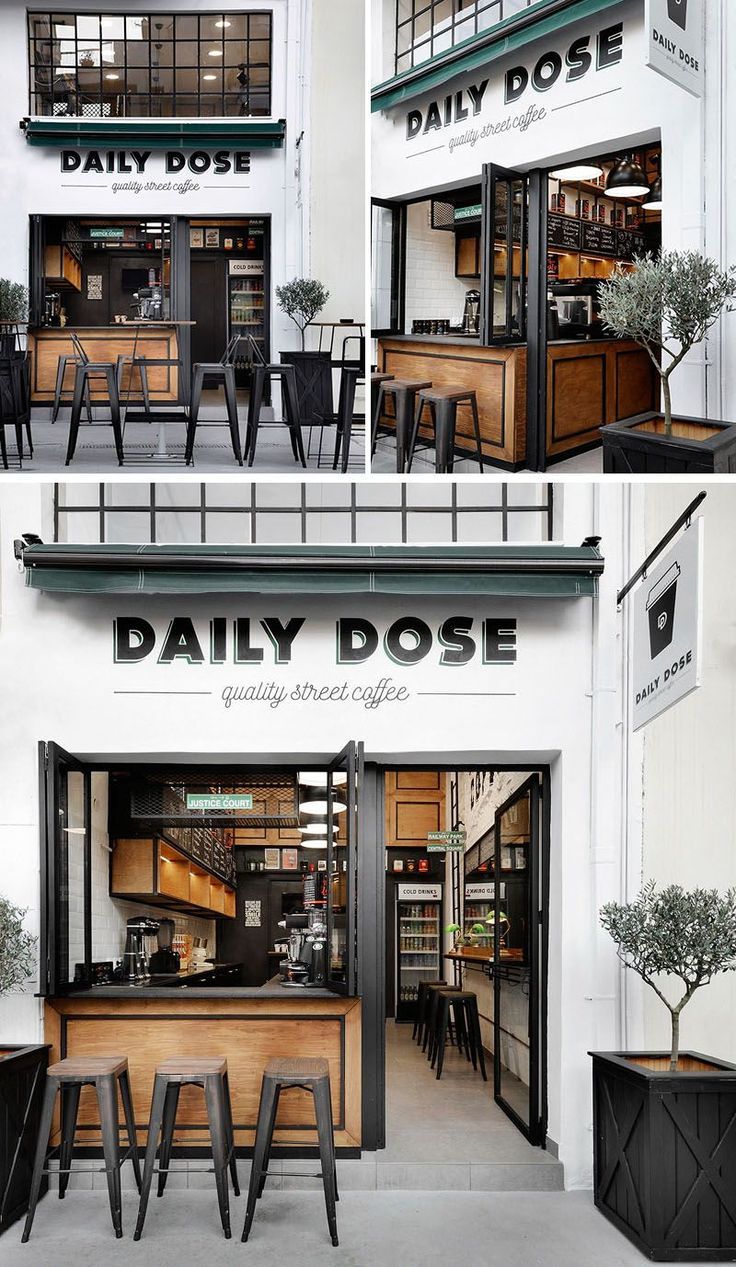 the front and side of daily dose coffee shop