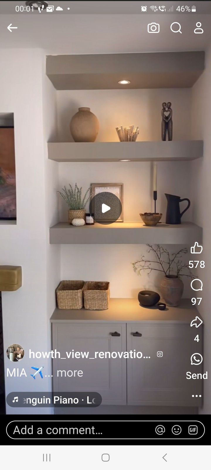 an image of a room with shelves on the wall and other items on the shelf