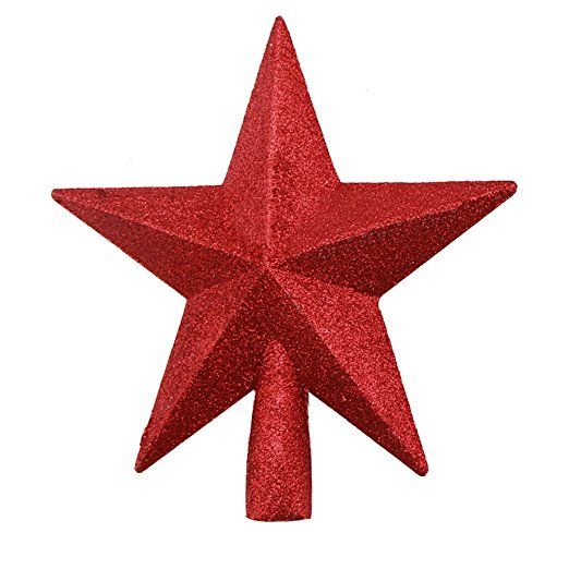 a red glitter star on a white background