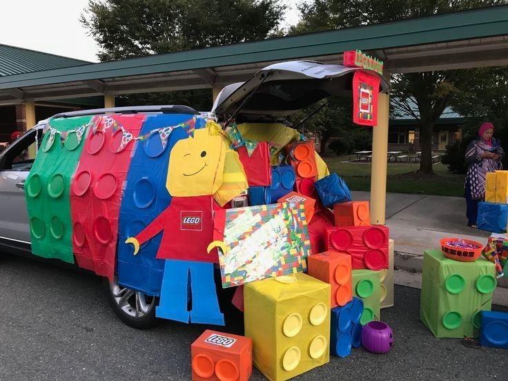 a car that has been decorated with lego blocks