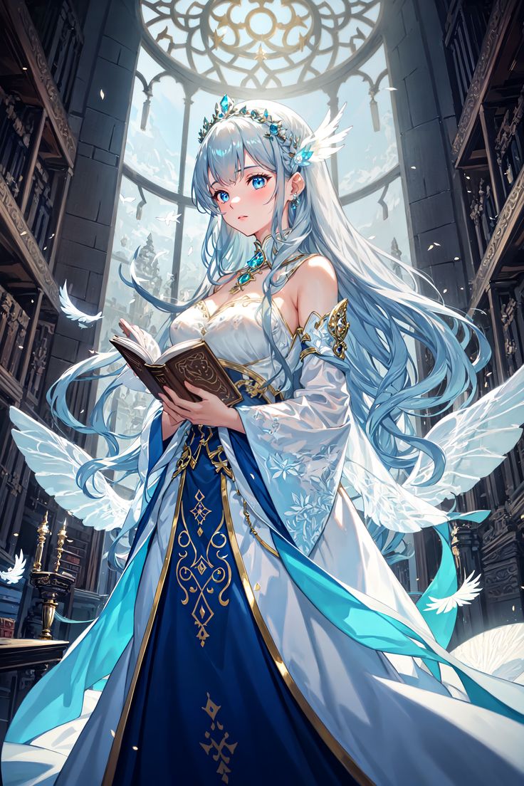 an anime character holding a book in her hands