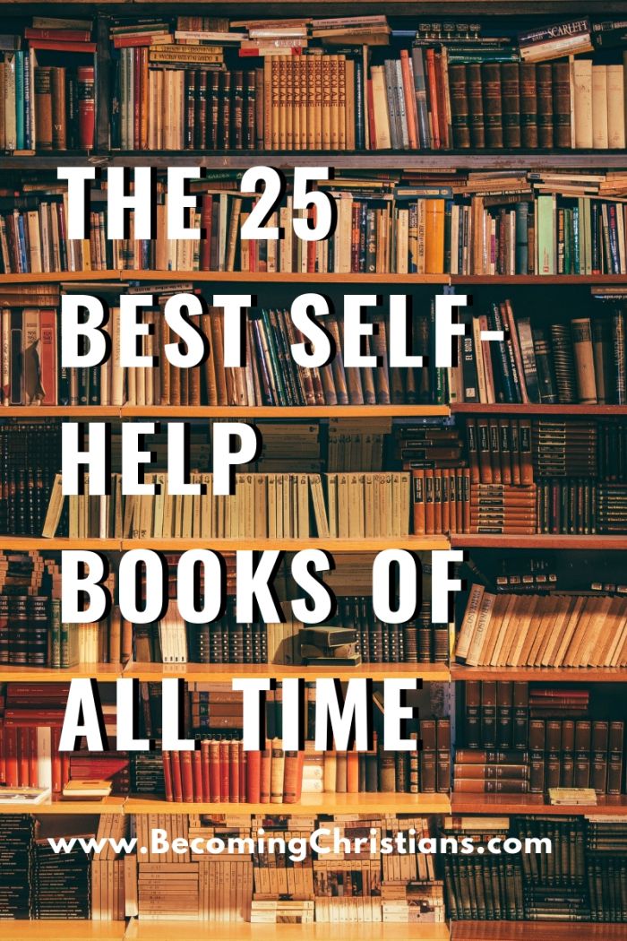 bookshelf full of books with the words 25 best self help books of all time