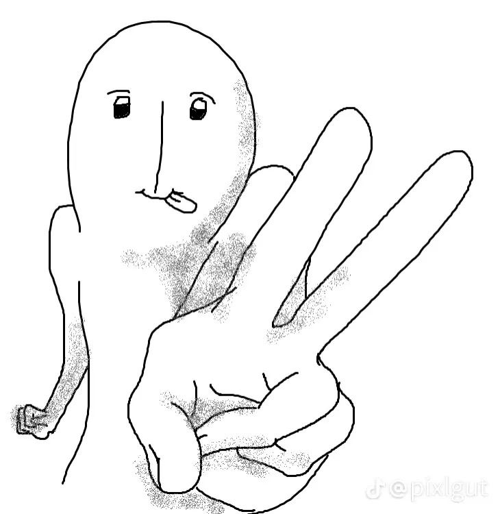 a drawing of a person holding their hand up in the air with two fingers extended