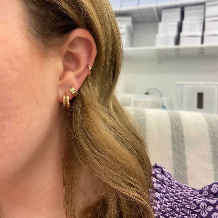 A dainty and classic set that you can wear daily. Please take into consideration the minis and will not fit all ears. Perfect for 2nd piercings as well! Dainty 14k Gold Hypoallergenic Ear Cuff, Classic Everyday Hypoallergenic Ear Climbers, Classic 14k Gold Filled Single Cartilage Earring, Classic Single 14k Gold Filled Cartilage Earring, Classic Everyday Ear Climbers With Matching Earrings, Classic 14k Gold-filled Yellow Gold Cartilage Earrings, Classic 14k Gold Pierced Cartilage Earrings, Dainty Gold Huggie Piercings, Elegant 14k Gold Tarnish Resistant Piercings