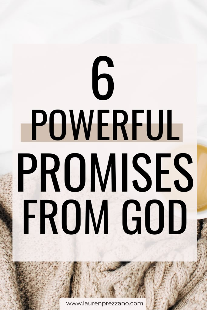 a cup of coffee on top of a blanket with the words 6 powerful promises from god