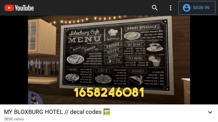 an image of a restaurant menu being viewed on the youtube video player's screen