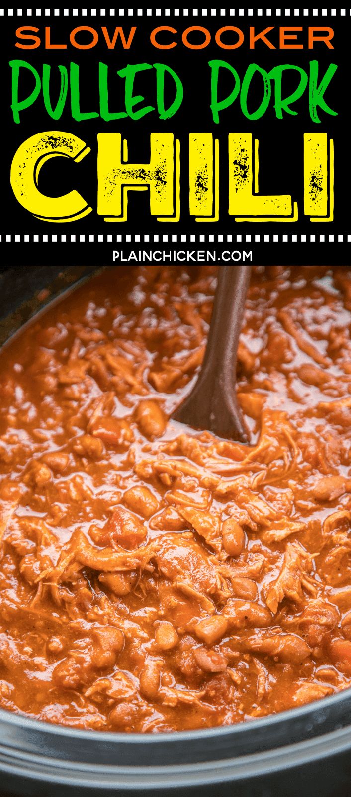 slow cooker pulled pork chili in a pot