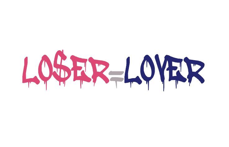 the word lover is painted in red, white and blue with black letters on it