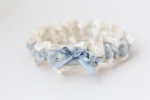 Dusty Blue Bridal Garter with Ivory Lace, Wedding Gift for Bride, Vintage Wedding / Includes Gift Bo Ring Bearer Pillow Lace, Lace Wedding Garter, Wedding Garter Blue, Bridal Garter Lace, Blue White Weddings, Wedding Garter Lace, Blue Garter, Last Minute Wedding, Heirloom Wedding