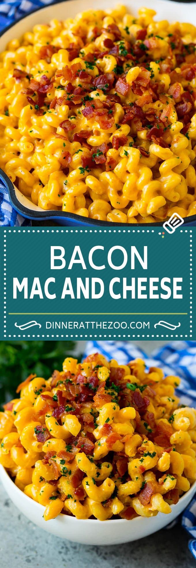 bacon macaroni and cheese in a white bowl