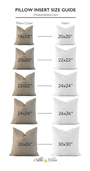 the pillow insert size guide is shown in four different sizes, including one for each pillow