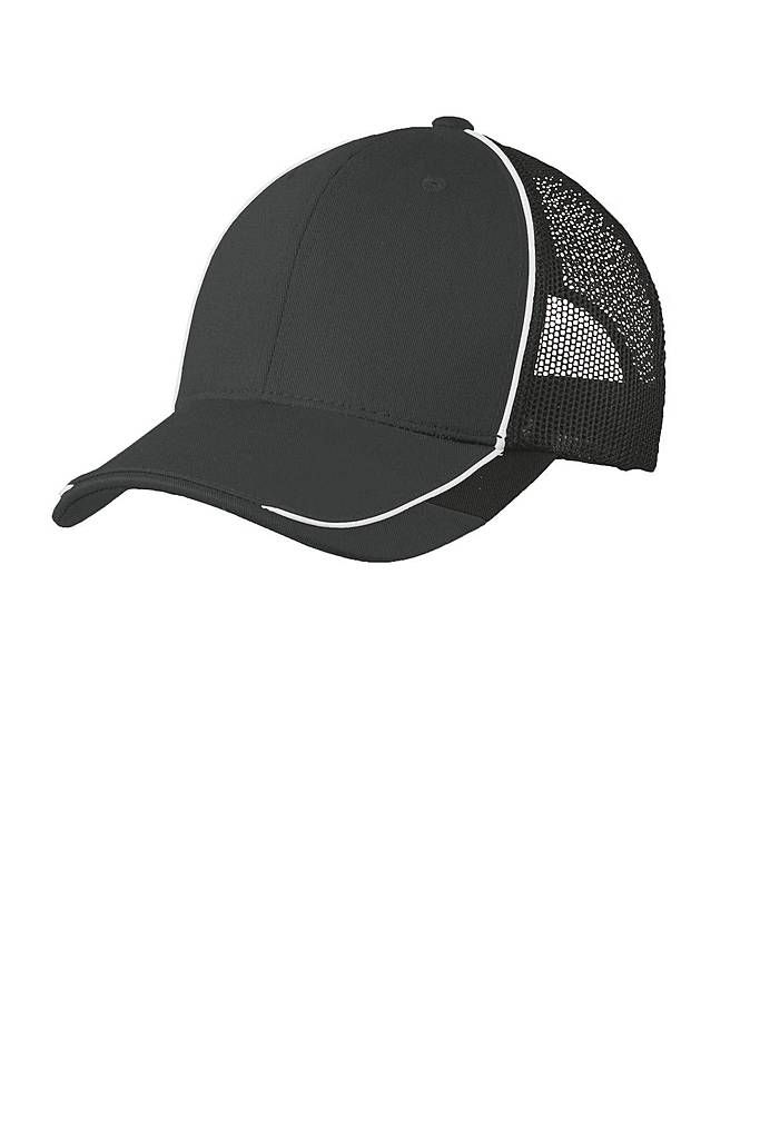 Port Authority ® Colorblock Mesh Back Cap. C904 - MAGNET/ WHITE/ BLACK - OSFA | Port Authority Colorblock Mesh Back Cap in Magnet/White/Black Size OSFA | Polyester Summer Visor, Headwear Fashion, Mens Fedora, Fedora Hat Men, Port Authority, Sporty Look, Hook And Loop, Piping, Cotton Twill