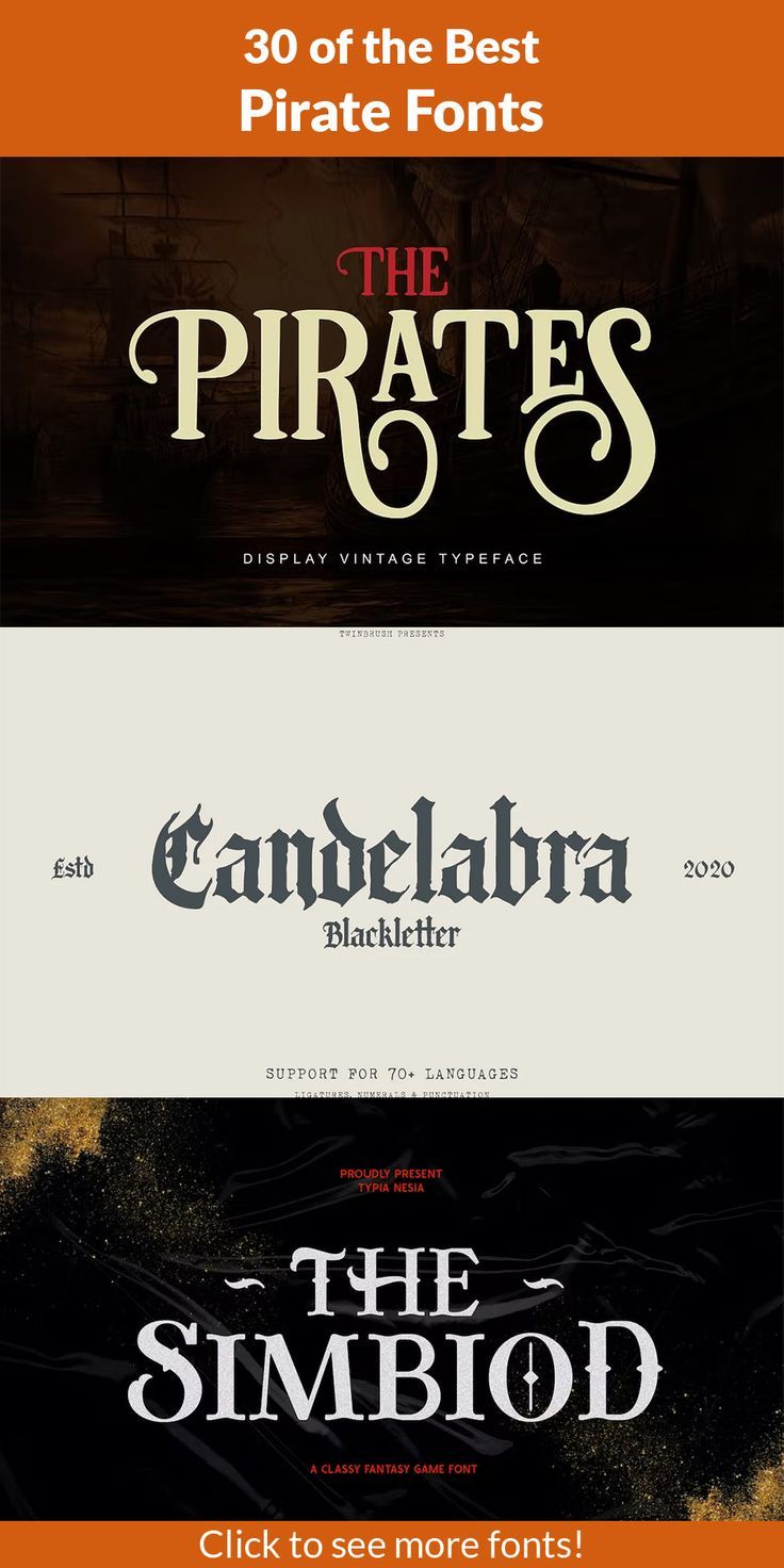 three different font styles for the pirate font