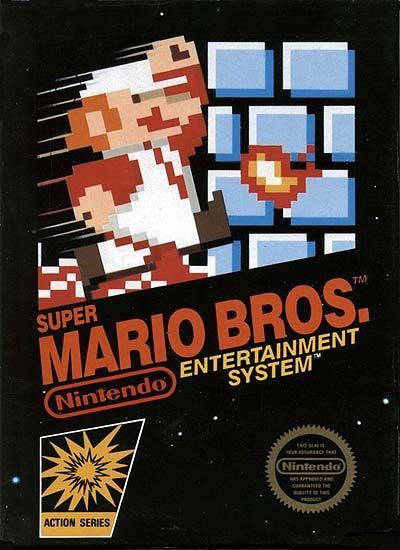 an old school video game poster with mario bros on the front and back cover,