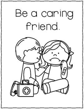 a black and white coloring page with the words be a caring friend