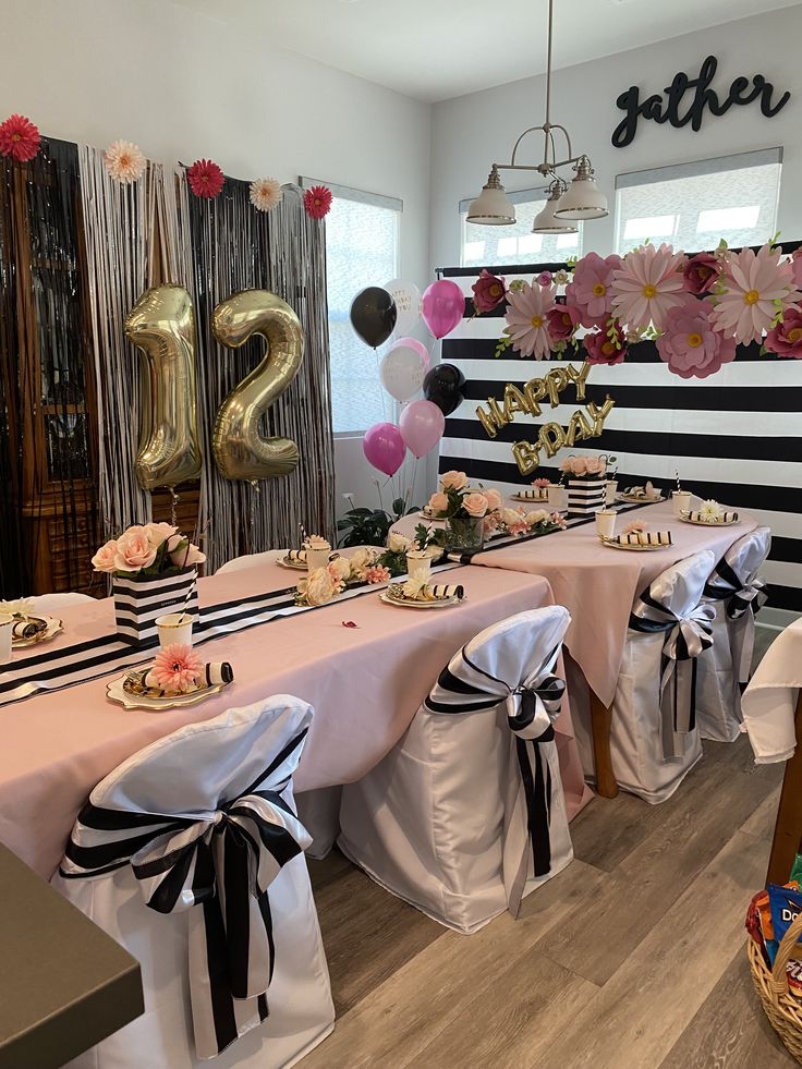 a table set up for a birthday party