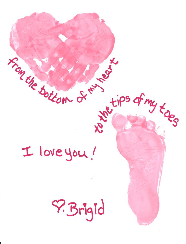 a hand and foot print with the words i love you, y'brigd