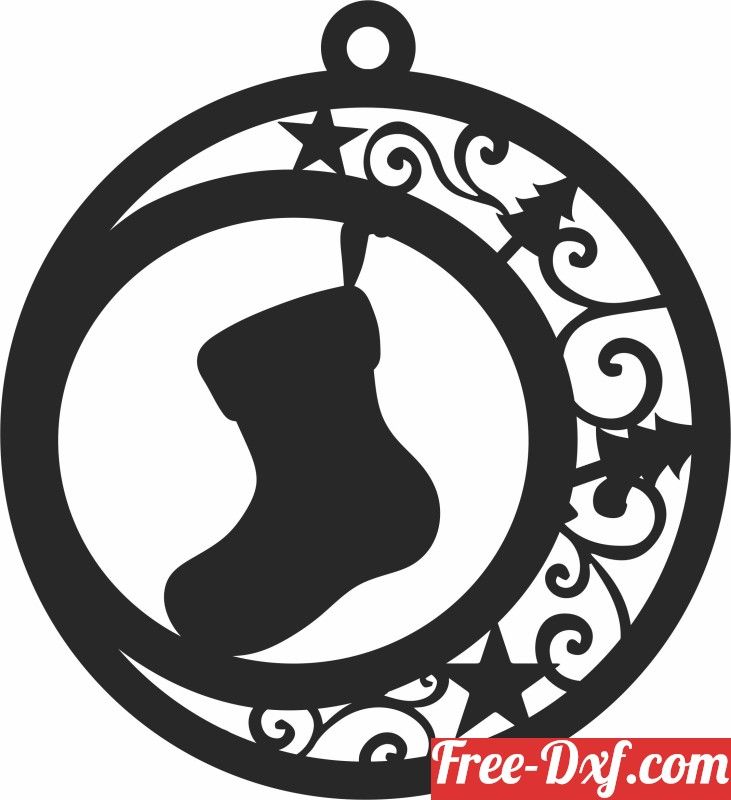 a christmas ornament with a stocking hanging from it's side and the word