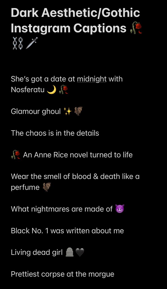 dark aestheticic / gothic instagram captions on the app store's website