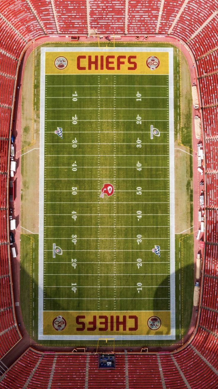 an aerial view of a football field with the words chiefs on it