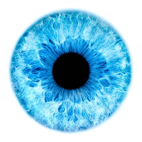 an eyeball is shown in blue and black on a white background, with the iris partially visible