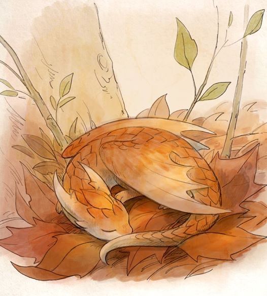 a drawing of a snake curled up in the leaves