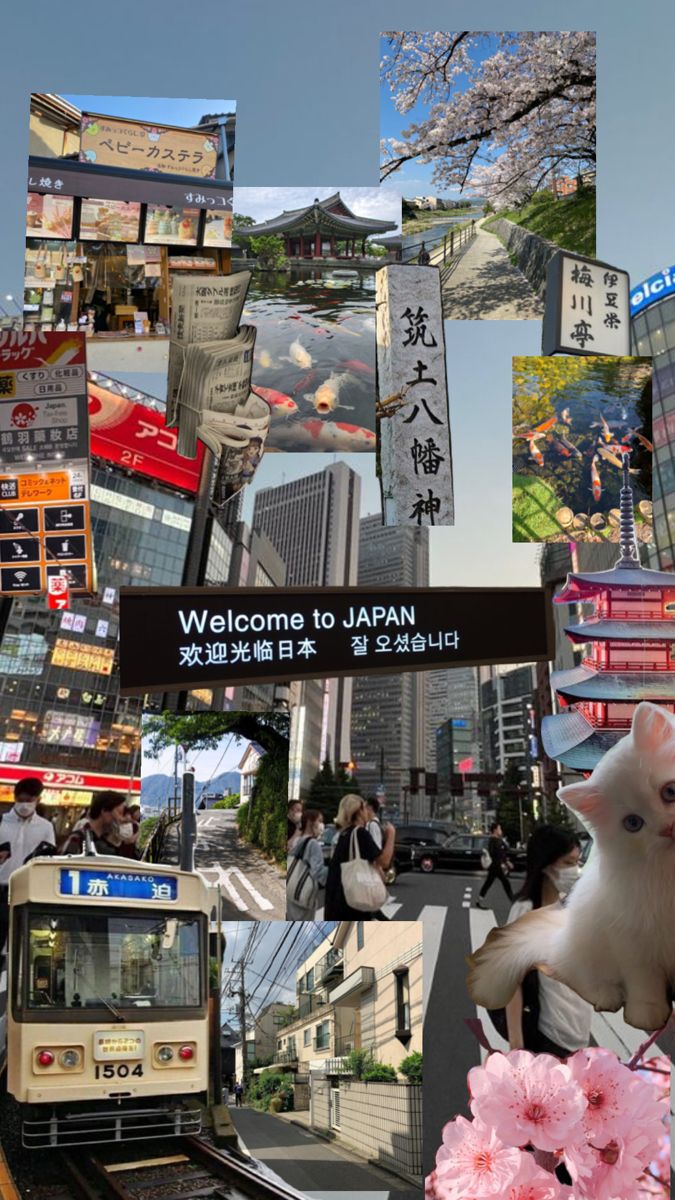 a collage of photos with people and vehicles in the background, including a train