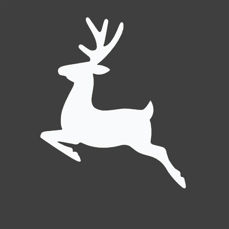 a white silhouette of a deer jumping in the air with antlers on it's back