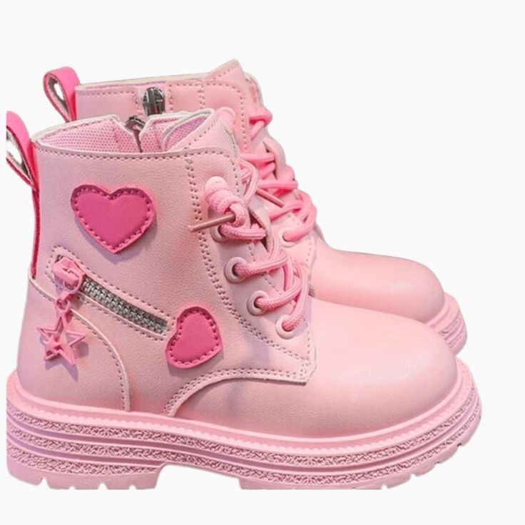 Step into a fairy tale with every stride! Our Princess Stylish Boots are the dream addition to any young girl's wardrobe, bringing a dash of royal charm to those chilly autumn and winter days. These aren't just any boots; they're a fashion statement for the cool and trendy girl. Made with high-quality PU material and a soft cotton sole, they offer comfort without sacrificing style. The vibrant pink hue is adorned with a lovely love-heart detail, and the side zip not only adds an extra element of charm but also makes for easy slipping on and off. Your little princess will feel like royalty with each step, thanks to the round-toe design that provides ample space for comfort. Whether she's heading to a birthday party or braving the winter wonderland, these boots will keep her cozy, stylish, a Cute Pink Synthetic Boots, Spring Pink Mid-calf Boots With Round Toe, Pink Non-slip Boots With Round Toe, Pink High Ankle Mid-calf Winter Boots, Pink Boots Kids, Trendy Girl, Stylish Boots, Girls Wardrobe, Winter Day