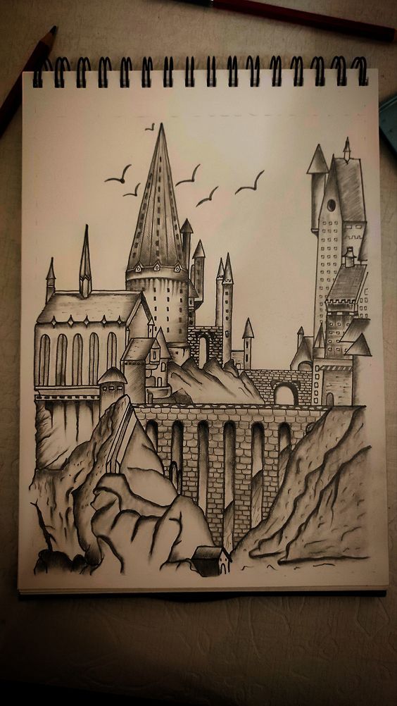 a drawing of a castle on a piece of paper