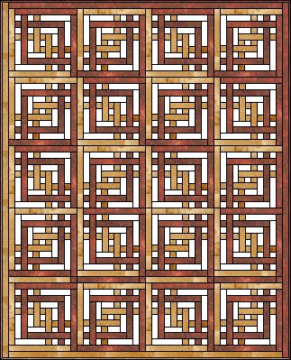 a quilt made with squares and lines in brown, white and tan colors on a black background