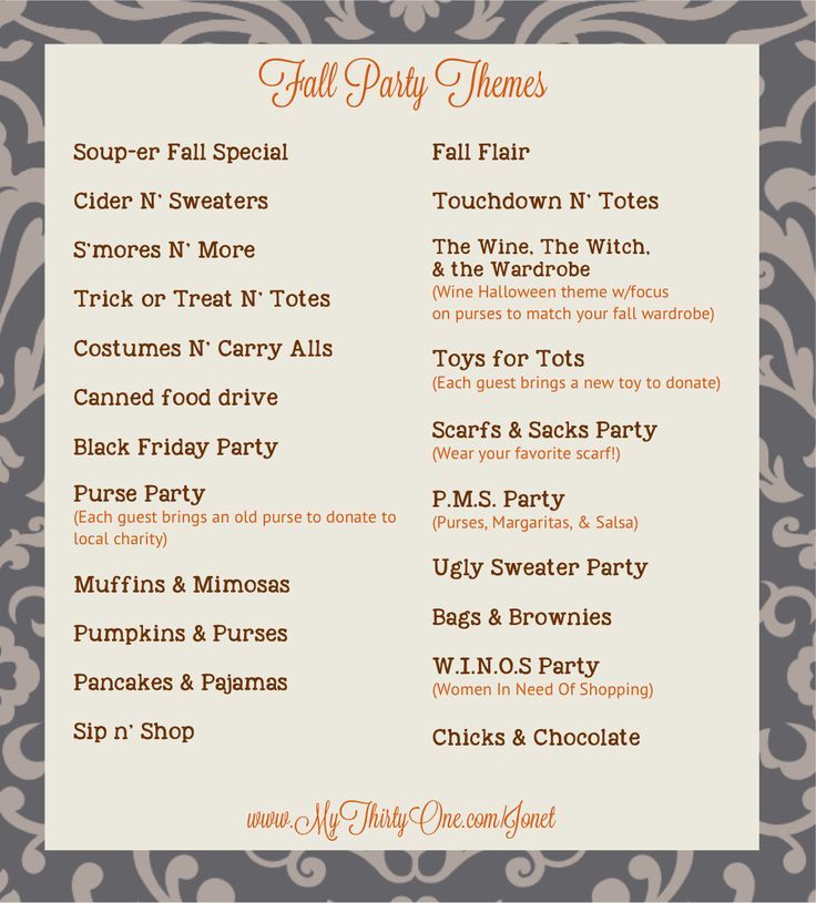 a menu for fall party themes