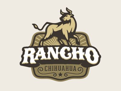 the logo for rancho, a restaurant with an image of a bull on it