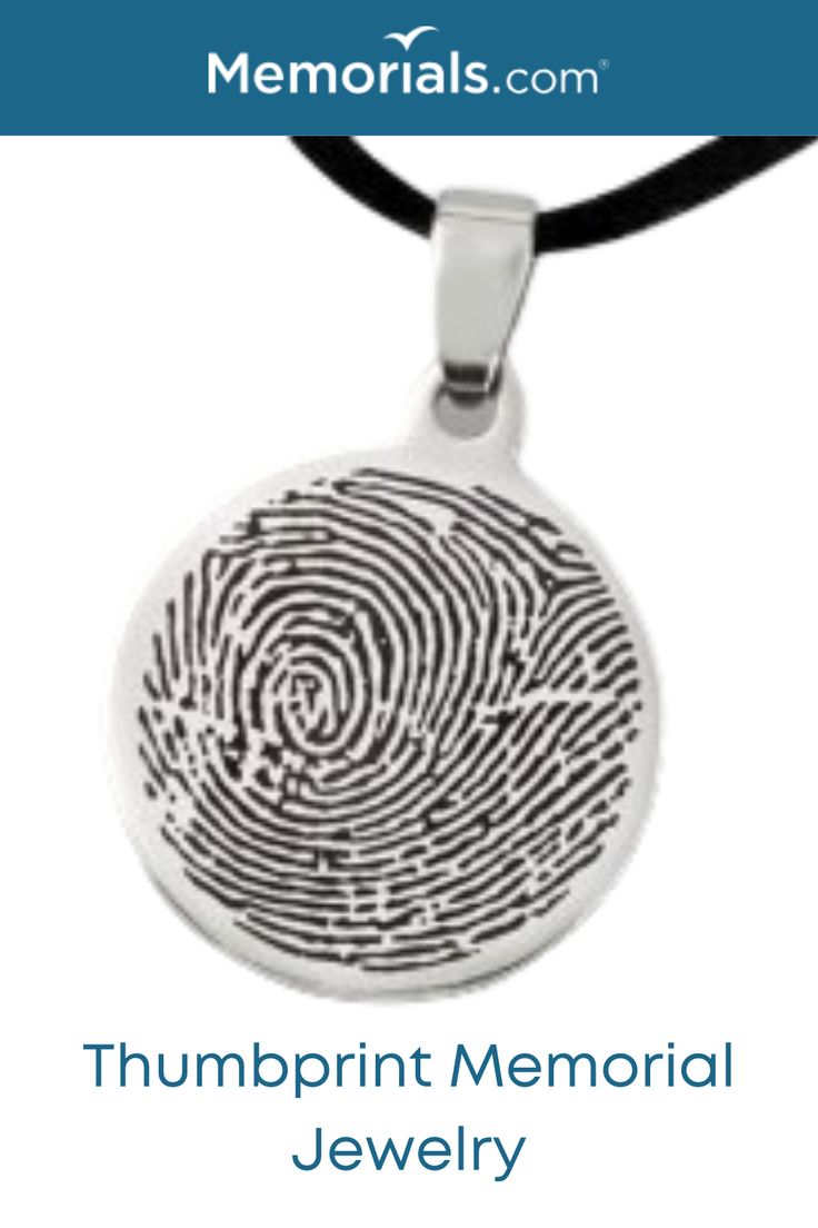 a necklace with a fingerprint on it and the words,'thumpprint memorial jewelry '