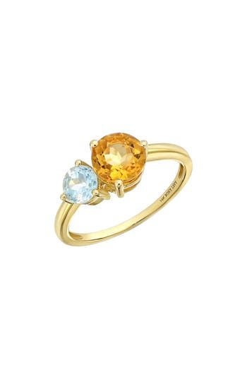 Two prong-set semiprecious stones bring vibrant sparkle to the center of this handcrafted 14-karat-gold ring and adds rich color to any stack. 1/2"W x 1/4"L setting Total stone weight: 1.43ct. 14k gold/blue topaz and peridot, blue topaz and citrine or blue topaz Imported Fine Jewelry Topaz Birthstone Gemstones, Round Gold Gemstones Fine Jewelry, Heirloom Yellow Gold Cluster Ring With Gemstone, Yellow Topaz Center Stone Ring In 14k Gold, Yellow Gold Topaz Ring With Gemstone Accents, Gold Gemstones Ring With Gemstone Accents, Gold Diamond Ring With Blue Topaz In Round Cut, Yellow Gold Multi-stone Round Jewelry, Yellow Multi-stone Sapphire Ring