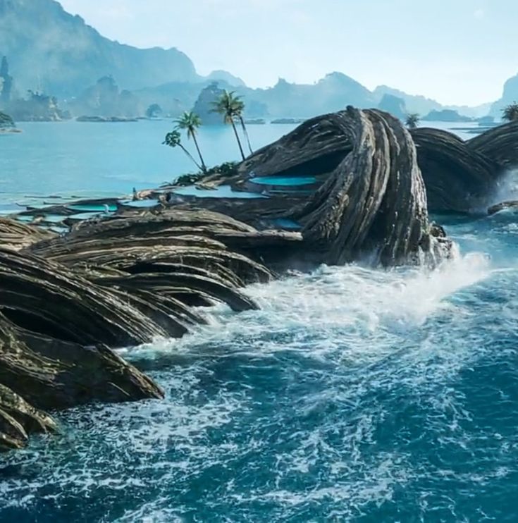 there are many rocks in the water and one is made out of driftwood or logs