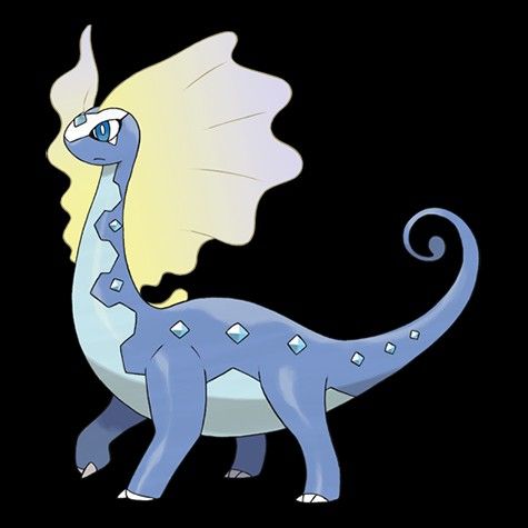 a blue and white dragon with wings on it's back standing in front of a black background