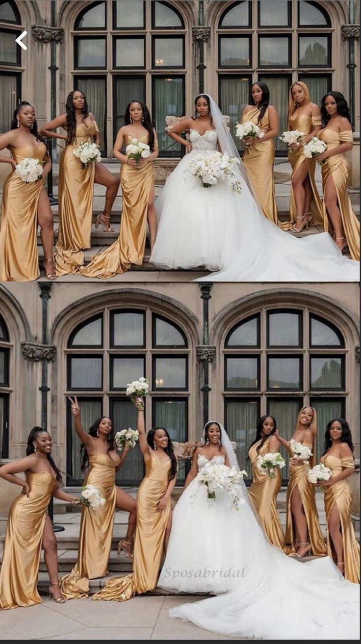 the bride and her bridal party posing for pictures