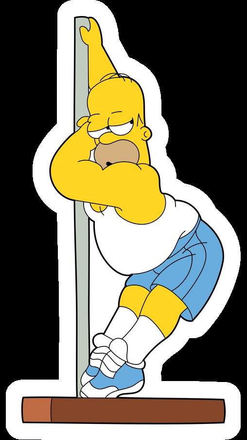 the simpsons character leaning against a pole with his hands behind his head and looking angry