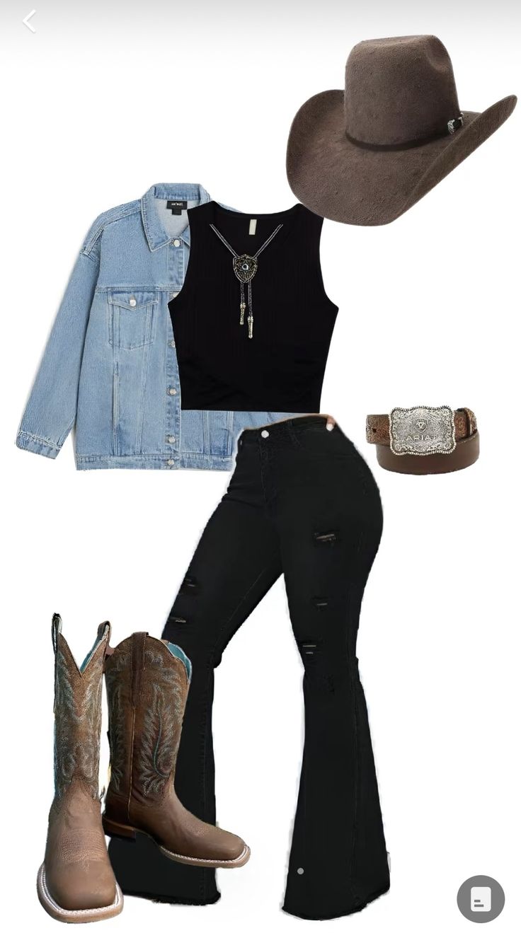 Black Jeans With Cowgirl Boots, Jeans And Cowboy Boots Women, 90s Fashion Country, Vest Country Outfits, Buckle Employee Outfit, Western Fair Outfit Ideas, Rodeo Western Outfits, Western Bday Outfit, Country Concert Outfit Black Jeans