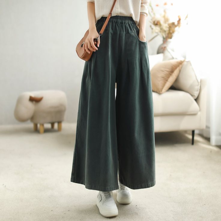 41 Autumn Pattern, Casual Wide Leg Pants, Color Cafe, Pantalon Large, Bride Jewellery, Winter Sale, Chinese Style, Green And Brown, Luxury Wedding