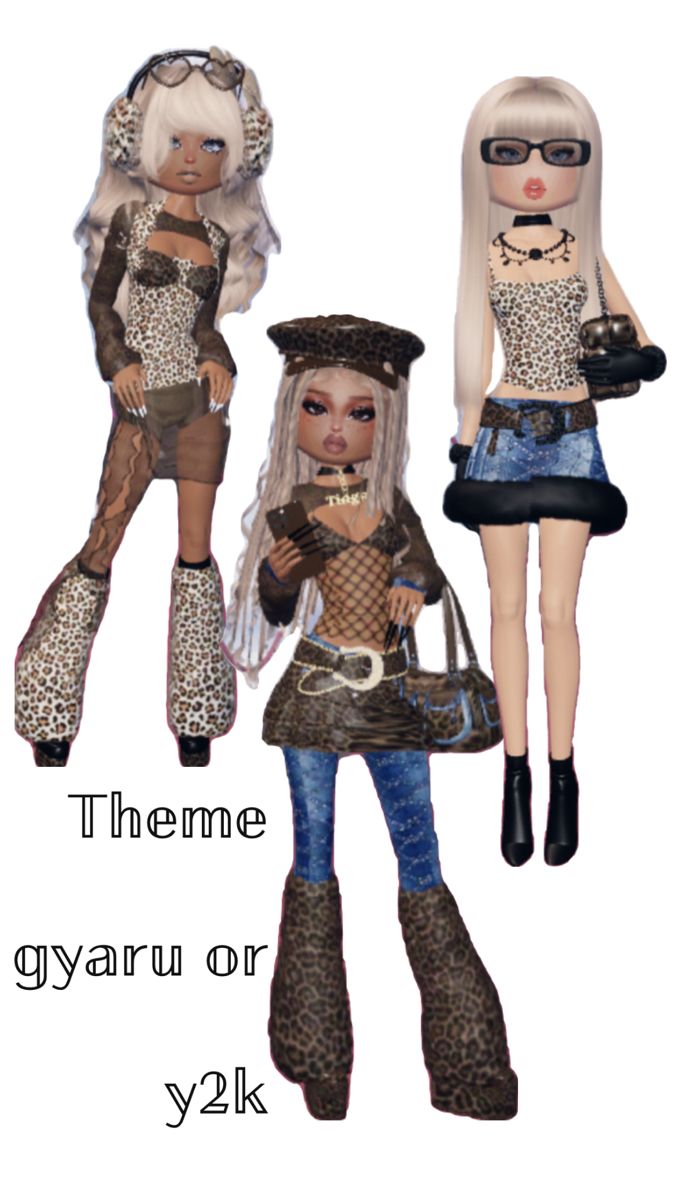 three dolls with different outfits and accessories on them, one is wearing leopard print boots