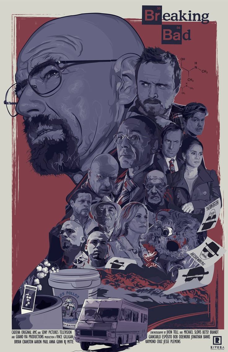 the poster for breaking bad shows many people and their faces, including one man with glasses